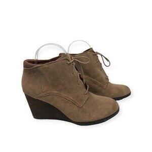Lucky Brand Tan Suede Sumba Women's Size 10 Lace Up Wedge Booties Ankle Boots